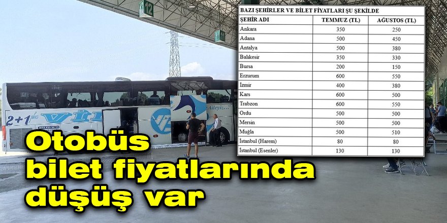 Otobüs bilet fiyatlarında düşüş var