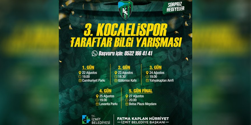 3. Geleneksel Kocaelispor Taraftar Bilgi Yarışması başlıyor