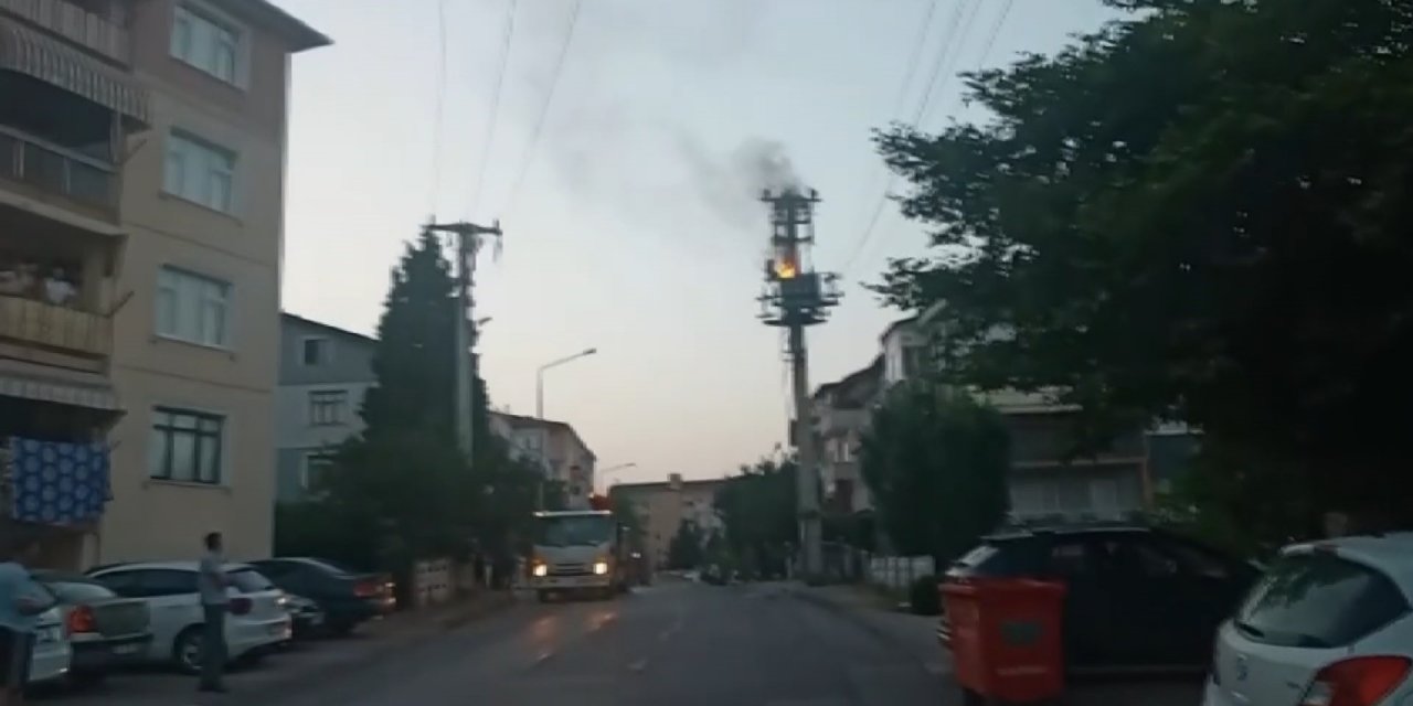 Elektrik direğinde yangın çıktı!