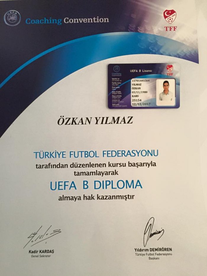 Özkan Yılmaz UEFA B diploması aldı