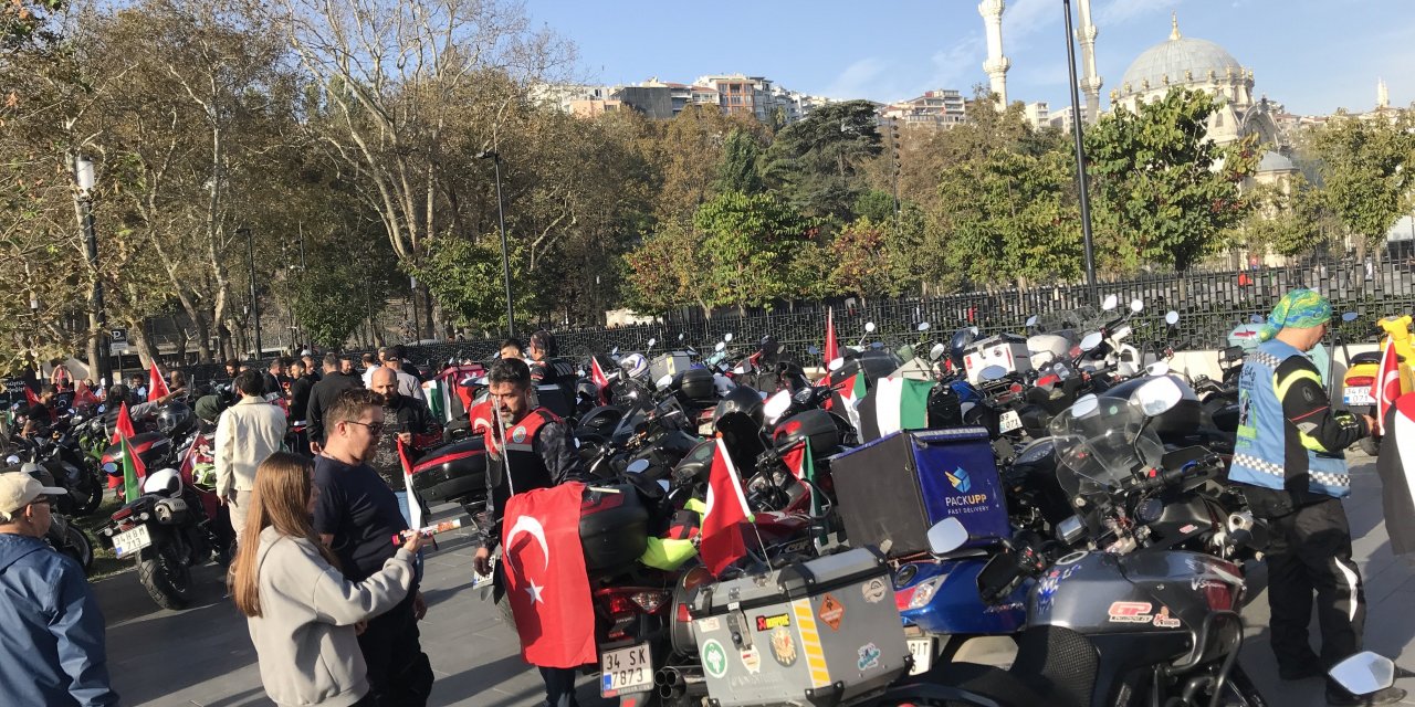 Yüzlerce motosikletli Filistin’e destek için konvoyda buluştu