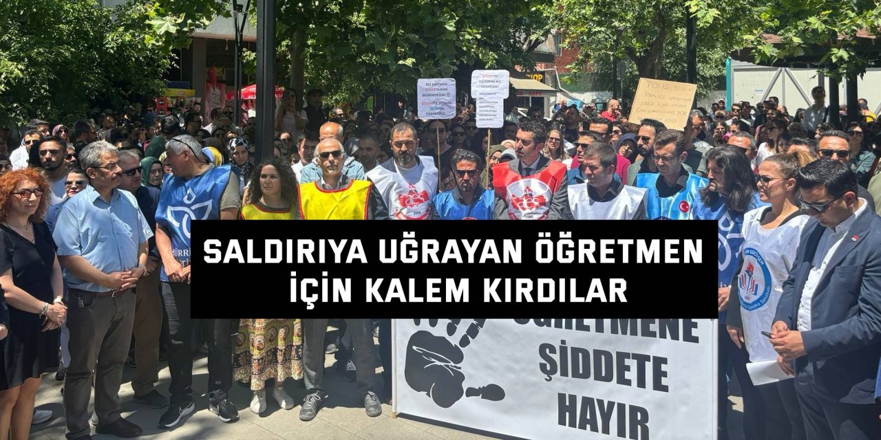 Saldırıya uğrayan öğretmen için kalem kırdılar