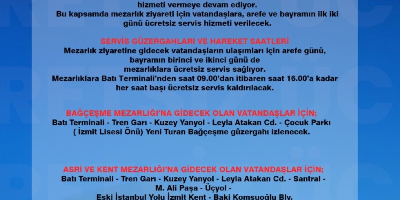 Bayramda mezarlıklara ücretsiz ulaşım