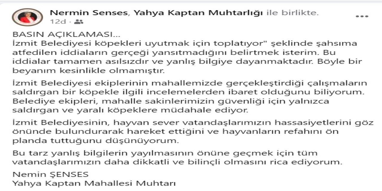 Muhtardan İzmit Belediyesi ile ilgili açıklama geldi; “İddialar asılsız”