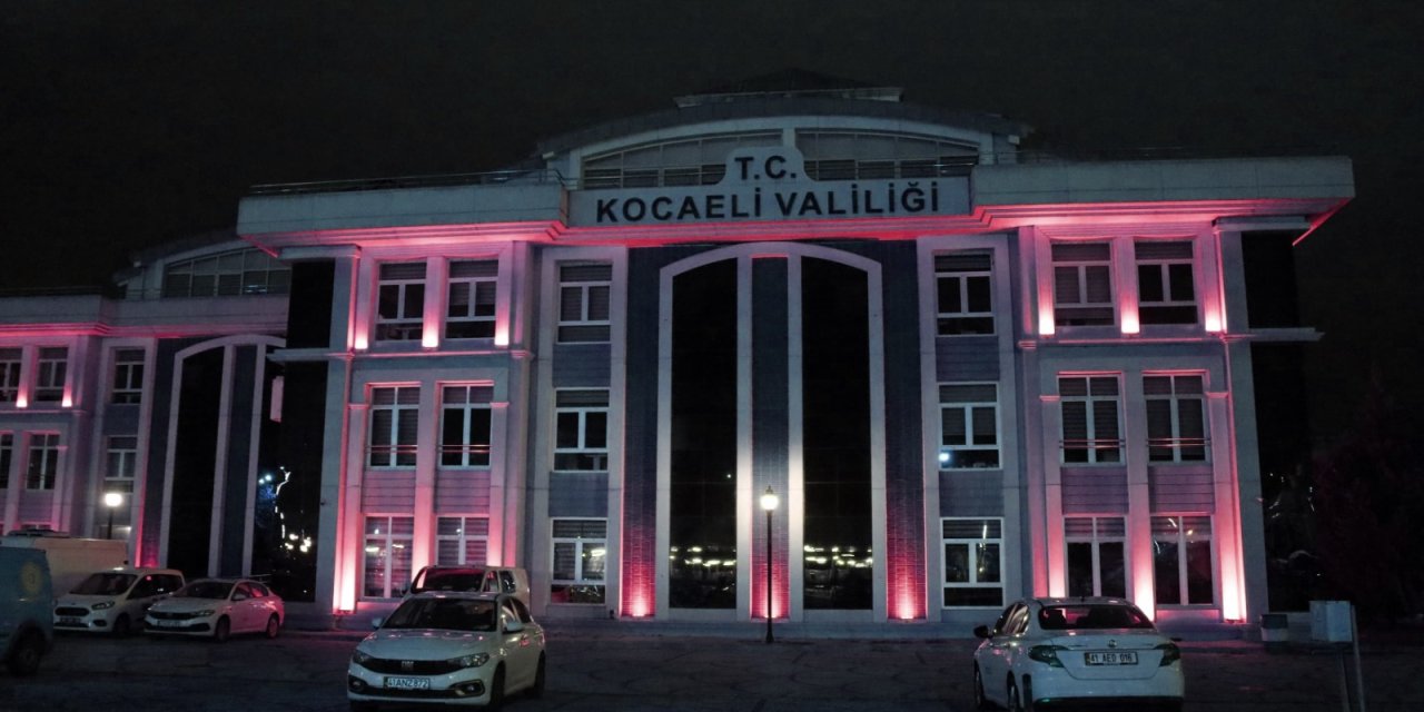 Valilik binası ve üstgeçitler  pembe renkle donatıldı