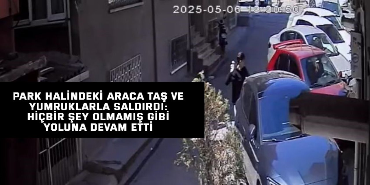 Park halindeki araca taş ve yumruklarla saldırdı: Hiçbir şey olmamış gibi yoluna devam etti