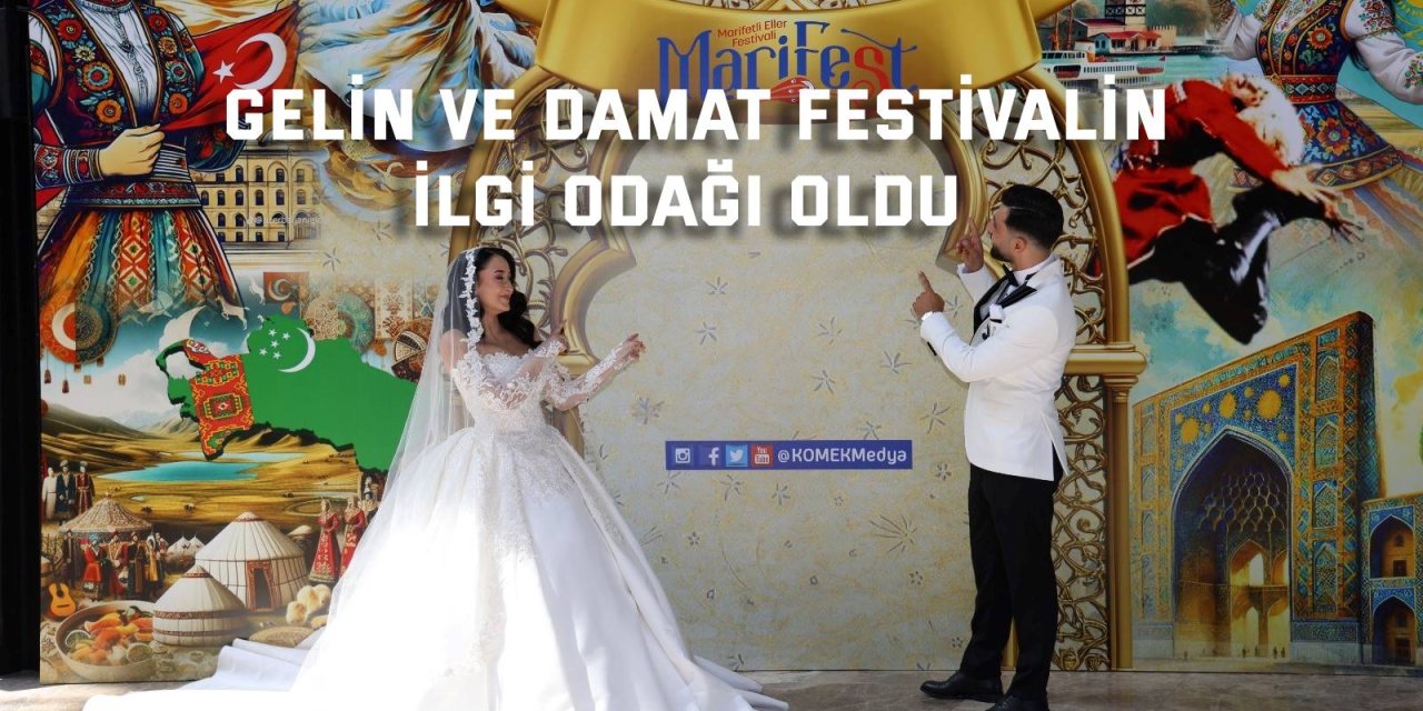 Gelinlik ve damatlıkla festival ziyareti ilgi odağı oldu;