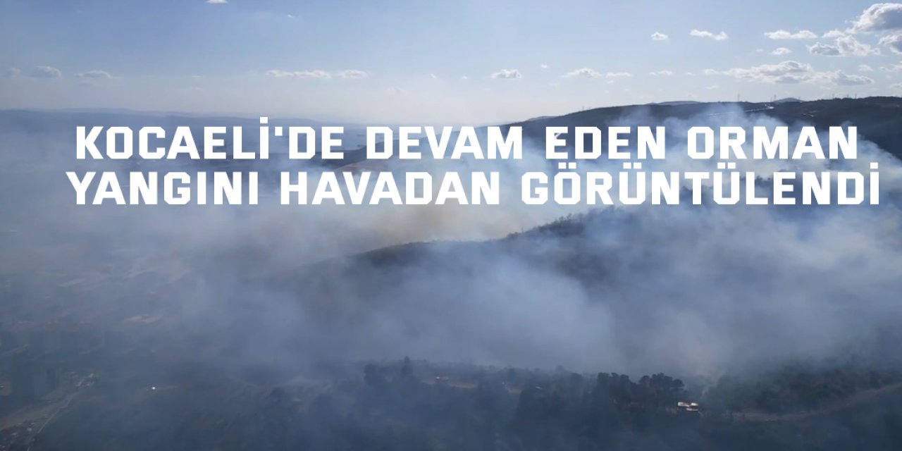 Kocaeli'de devam eden orman yangını havadan görüntülendi