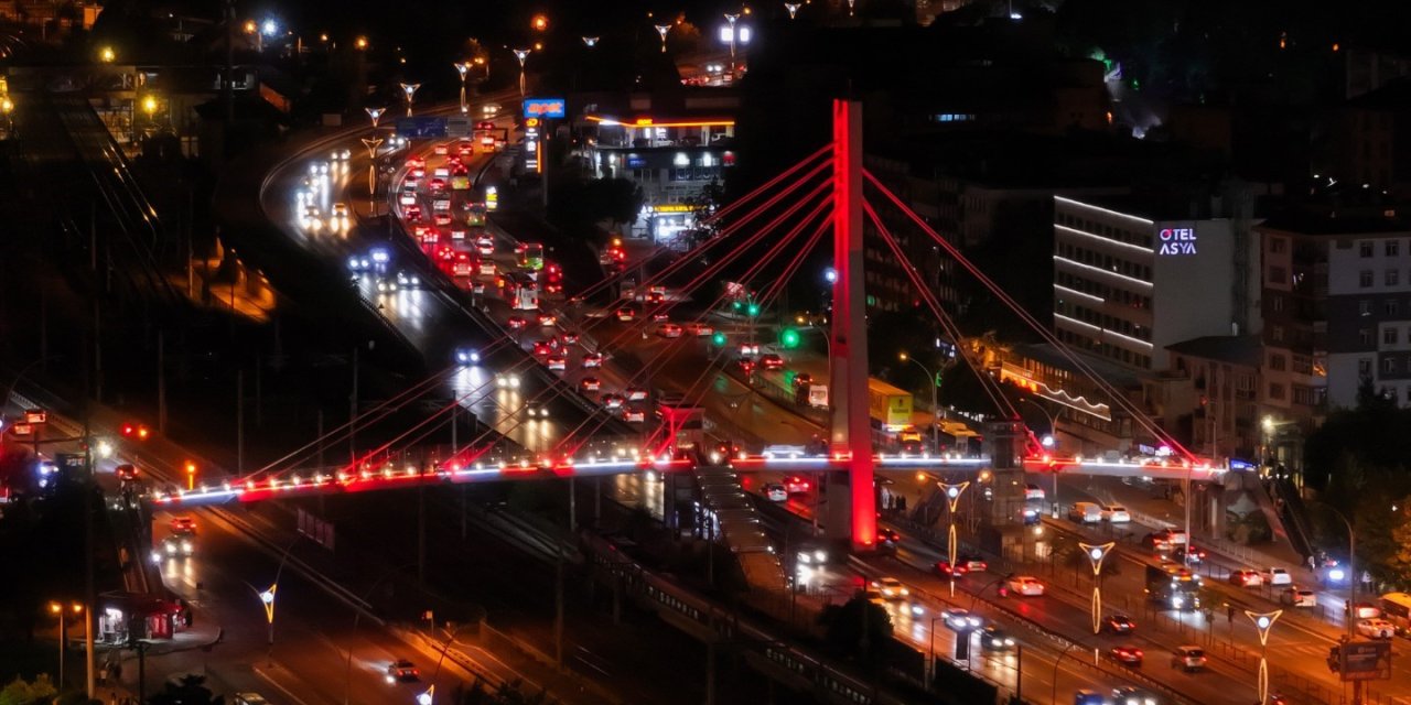 "Terörsüz Türkiye" için üst  geçitler aydınlatıldı