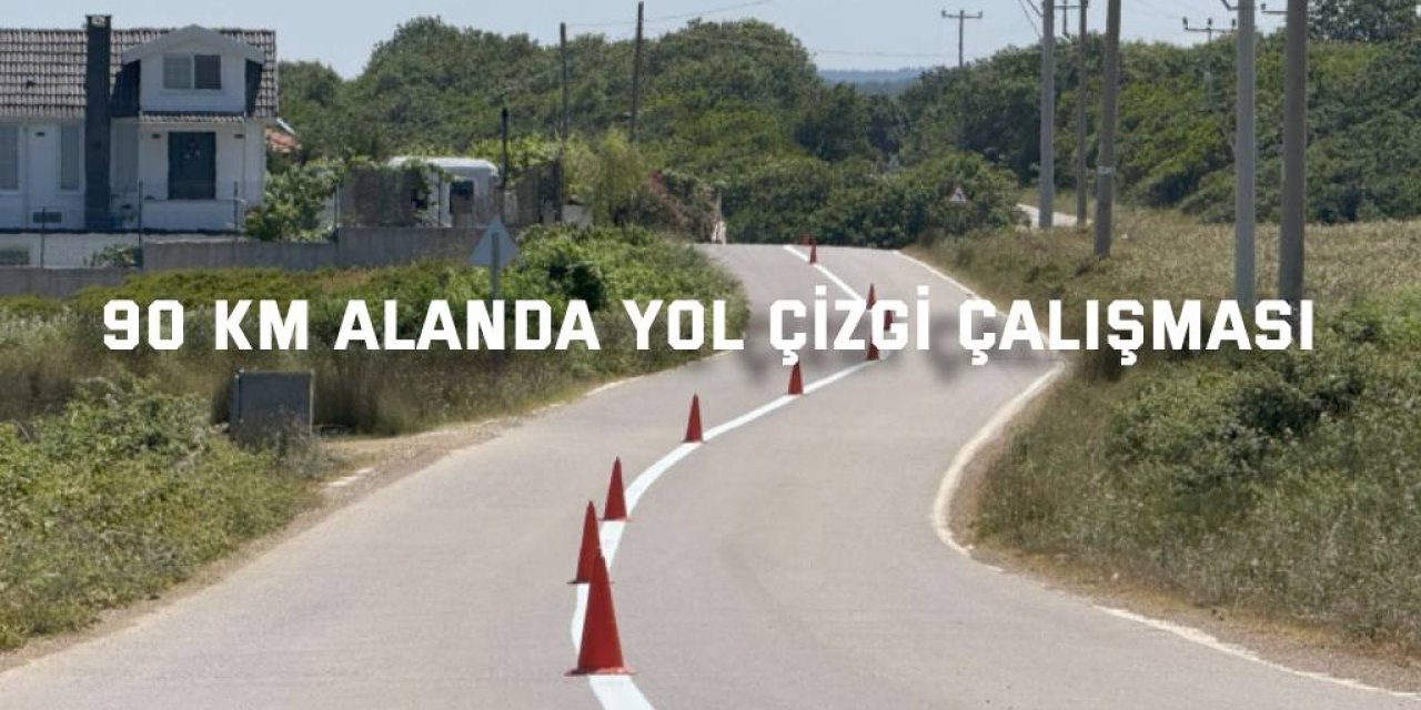 90 Km Alanda Yol Çizgi Çalışması