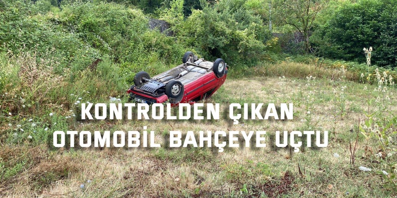 Kontrolden çıkan otomobil bahçeye uçtu