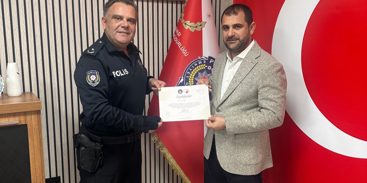 Dilovası Emniyet Müdürü Mustafa  Serhat Canbaz'dan Teşekkür Belgesi