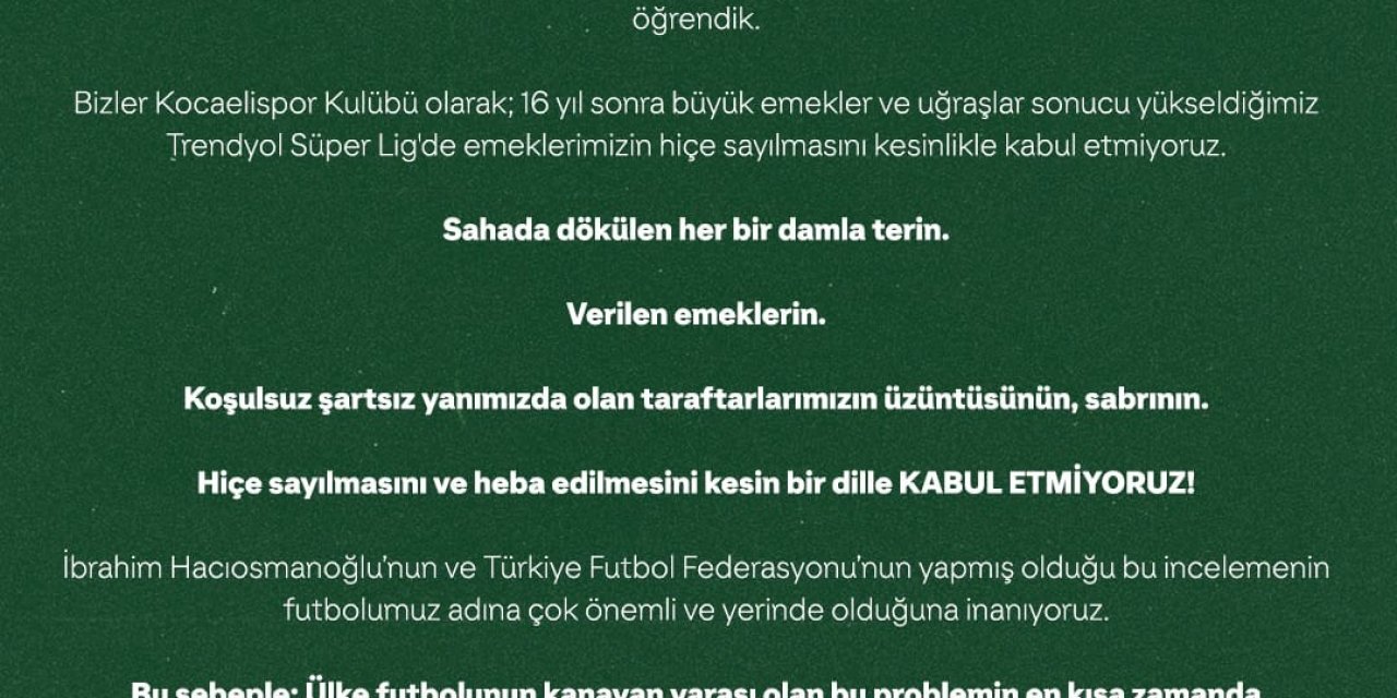 Bahis tartışmalarına Kocaelispor da dahil oldu