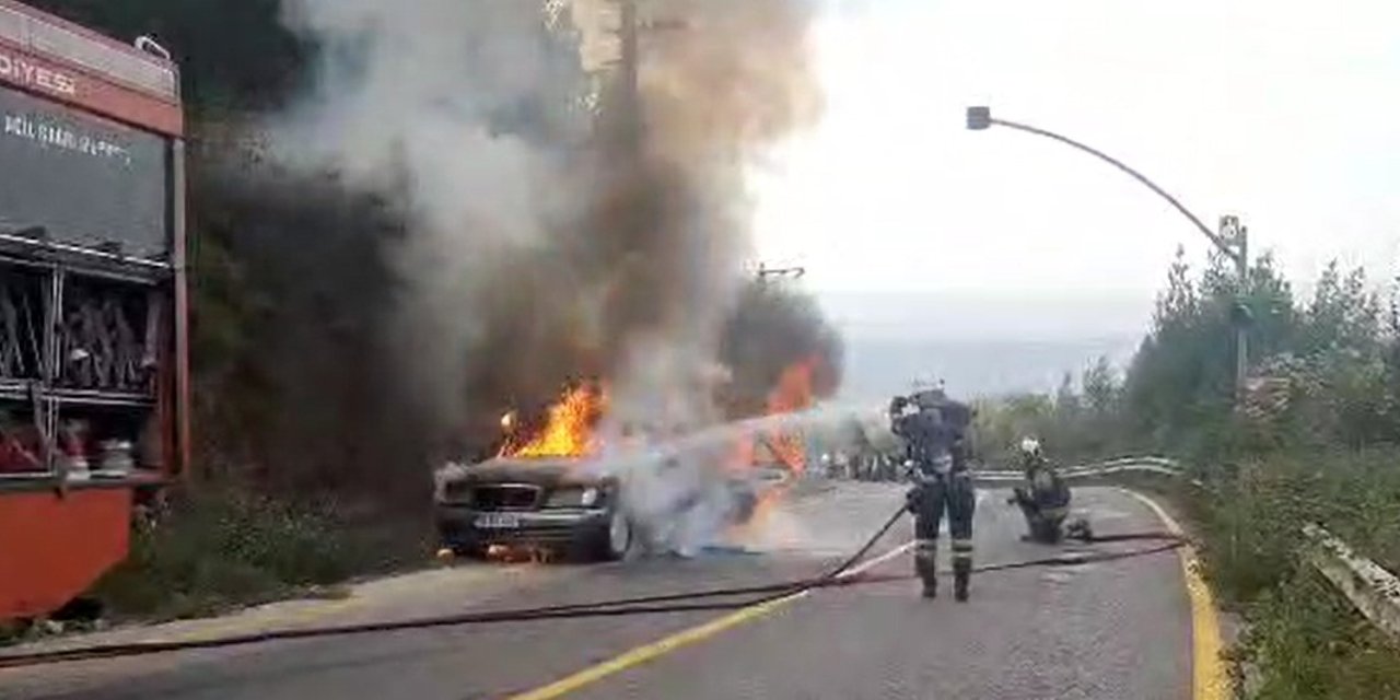 Otomobil alevlere teslim oldu