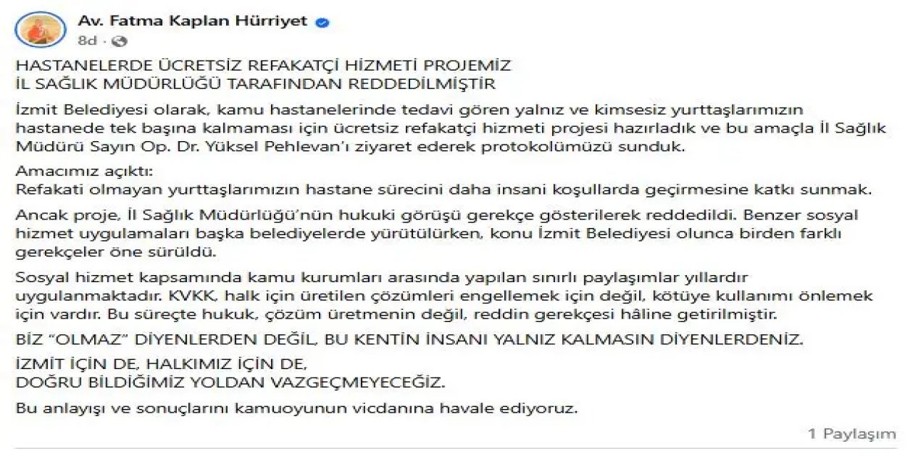 Hastanelerde Ücretsiz Refakatçi Hizmeti reddedildi!