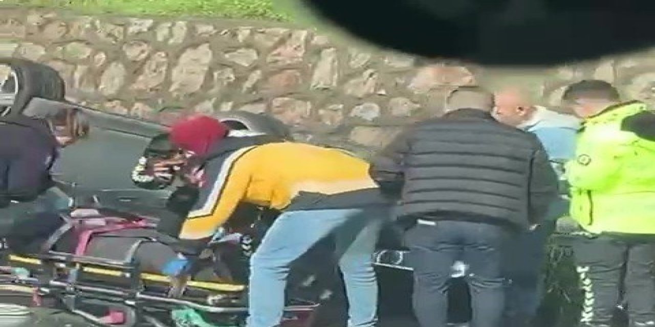 Kaza yapan araç ters  döndü, sürücü yaralandı