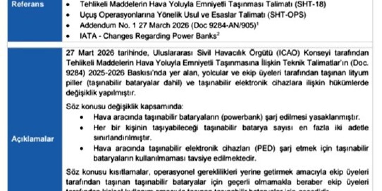 Uçuşlarda 'powerbank' kullanımına yeni düzenleme