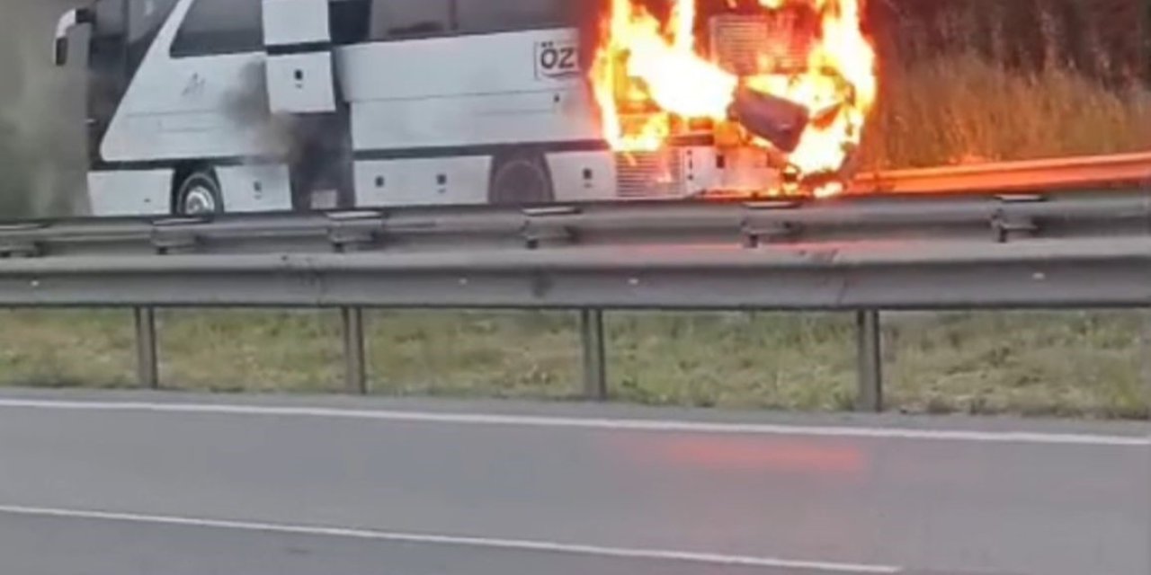 TEM'de yolcu otobüsü alev alev yandı