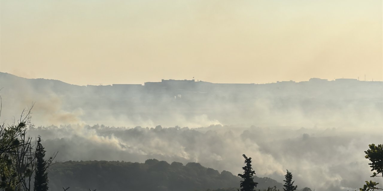Gebze'deki orman yangını havadan görüntülendi