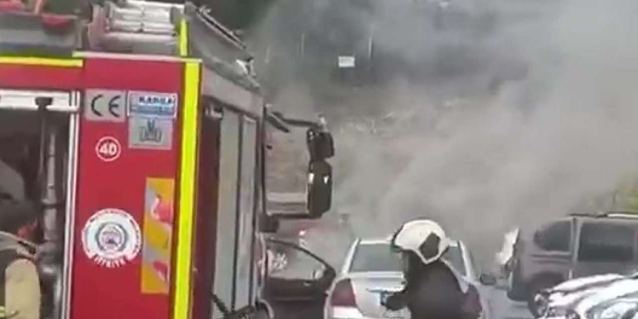 Hastane otoparkında otomobil yangını