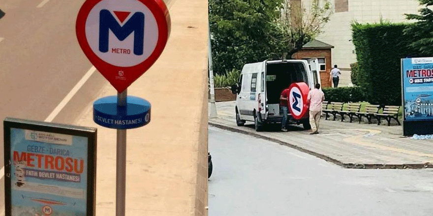 Gebze’de seçim öncesi yerleştirilen metro tabelasının söküldüğü iddia edildi
