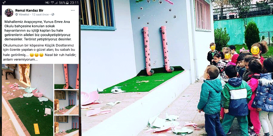 Hayvanların suluk ve mama kaplarını kırdılar!