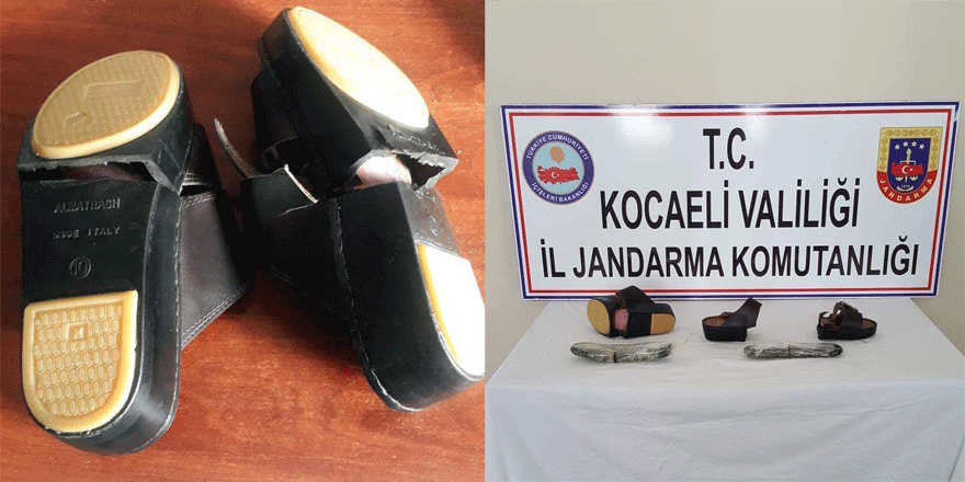 Terliklerin tabanından 990 gram 'uyuşturucu' çıktı