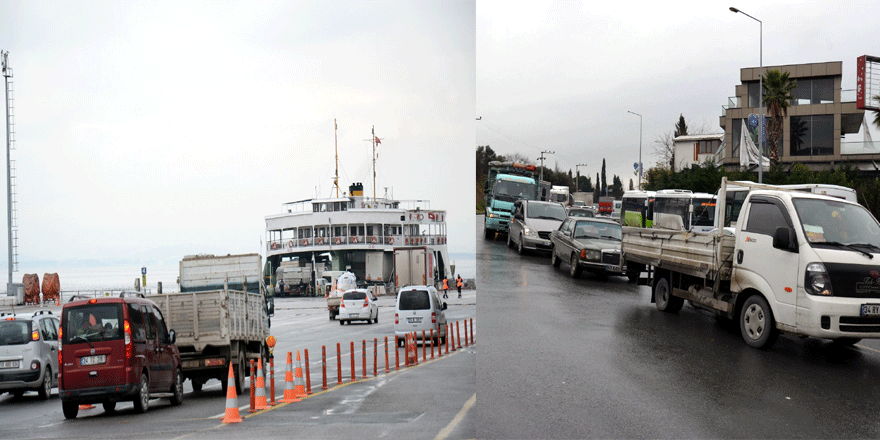 Eskihisar'da feribot kuyruğu