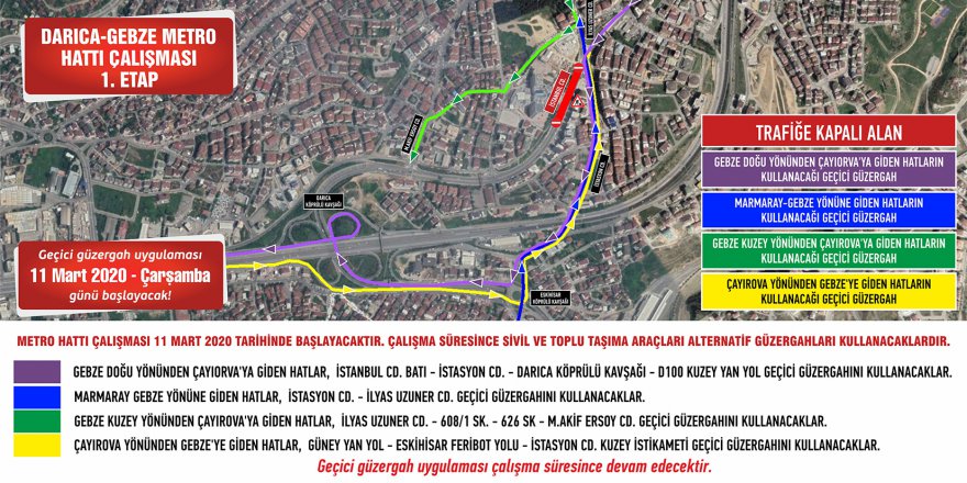 Gebze ve Kartepe’de geçici güzergahlar oluşturuldu