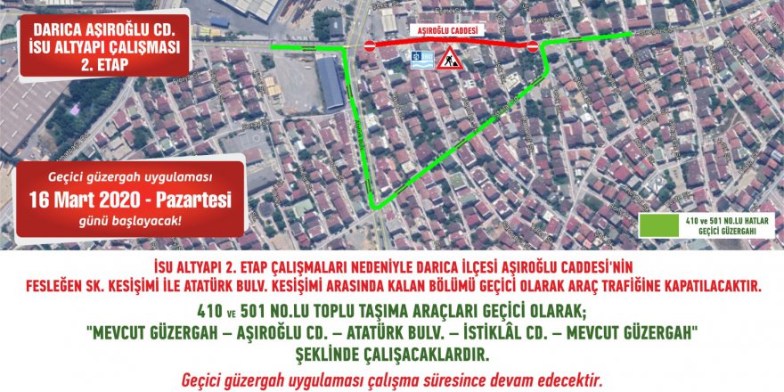 Aşıroğlu Caddesi’nde geçici düzenleme