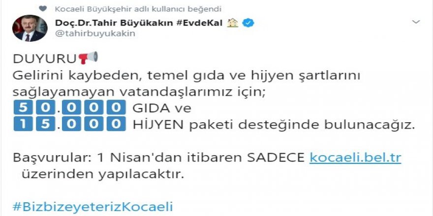 Büyükşehir’den 50 bin adet gıda 15 bin adet hijyen paketi desteği