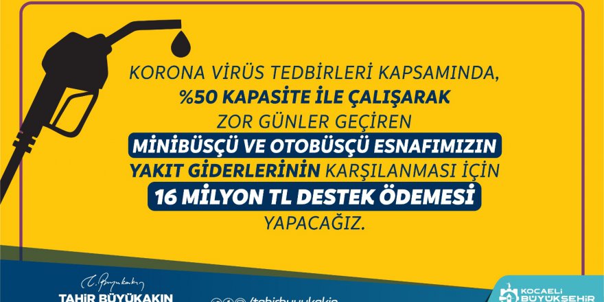 Toplu taşıma esnafına toplamda 16 Milyon TL