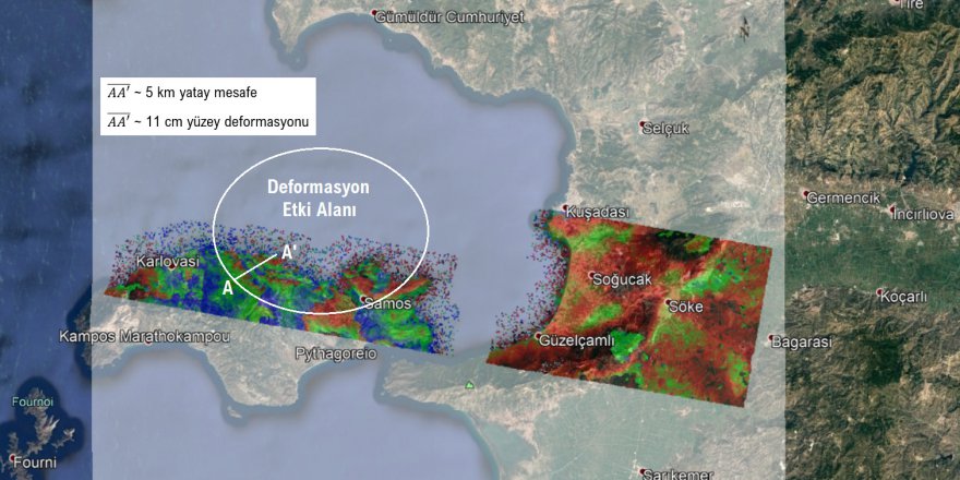 İzmir depreminin yüzey  deformasyon haritası üretildi