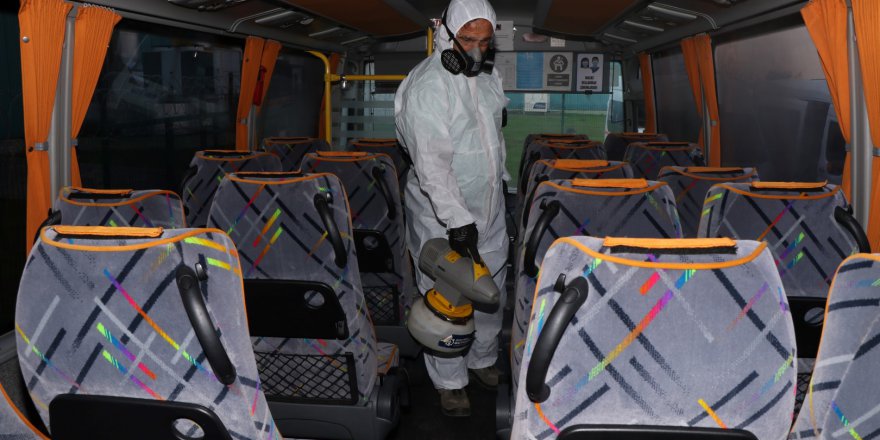 Her gün 60 servis aracı dezenfekte ediliyor