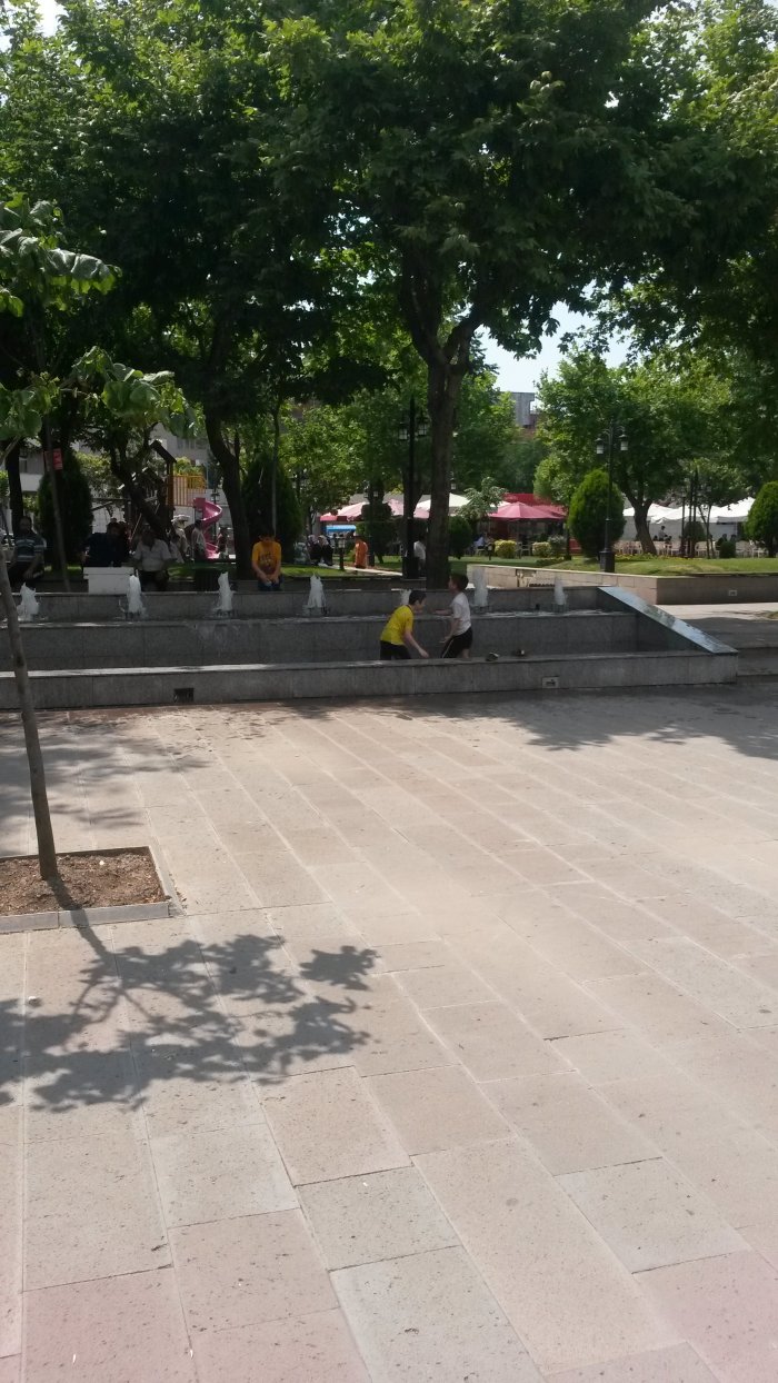 Serinlemek için süs havuzlarına girdiler