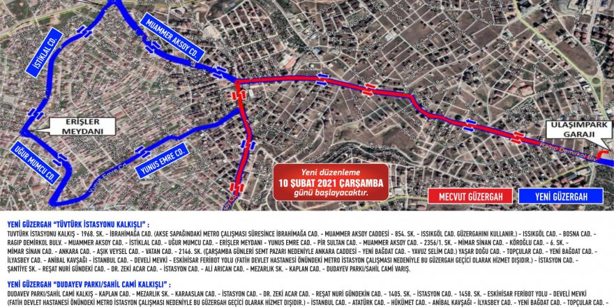 425 No'lu hatta güzergah değişikliği