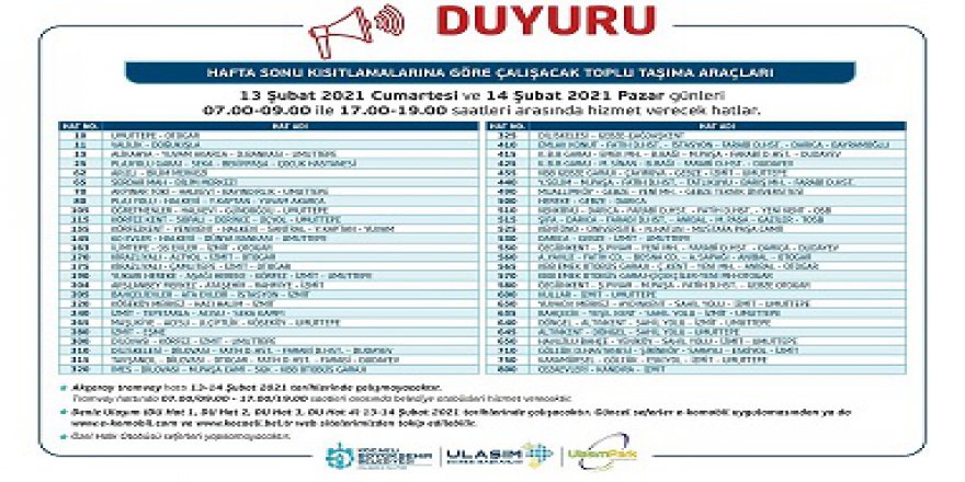 Büyükşehir hafta sonu 55 hatta hizmet verecek