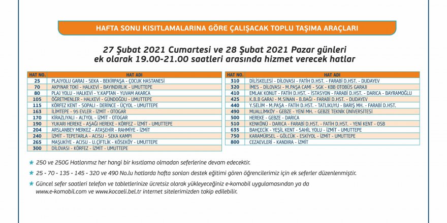 Büyükşehir Hafta sonu 55 hatta hizmet verecek