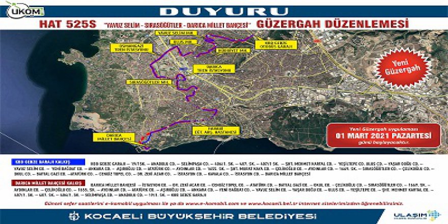 GEBZE-DARICA ARASINDA YOLCU TAŞIYACAK:  Hat 525S seferleri başladı