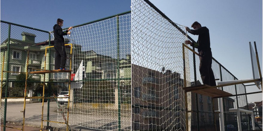 Spor sahalarının  bakımları yapılıyor