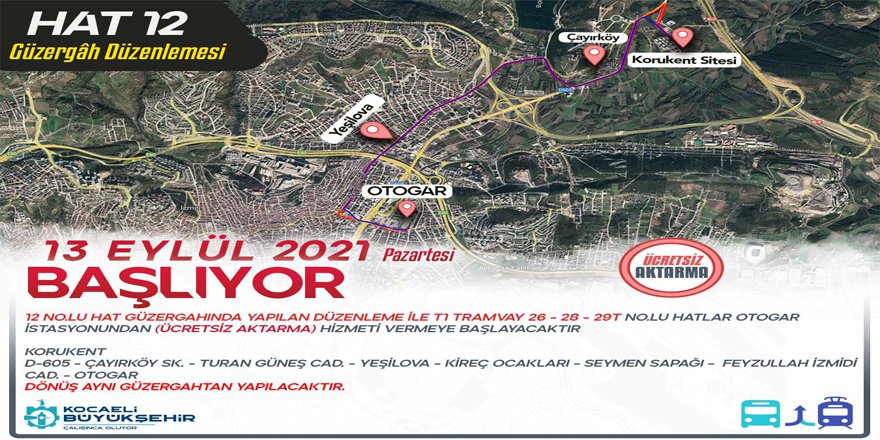 Hat 12’de ücretsiz aktarmalı ulaşım